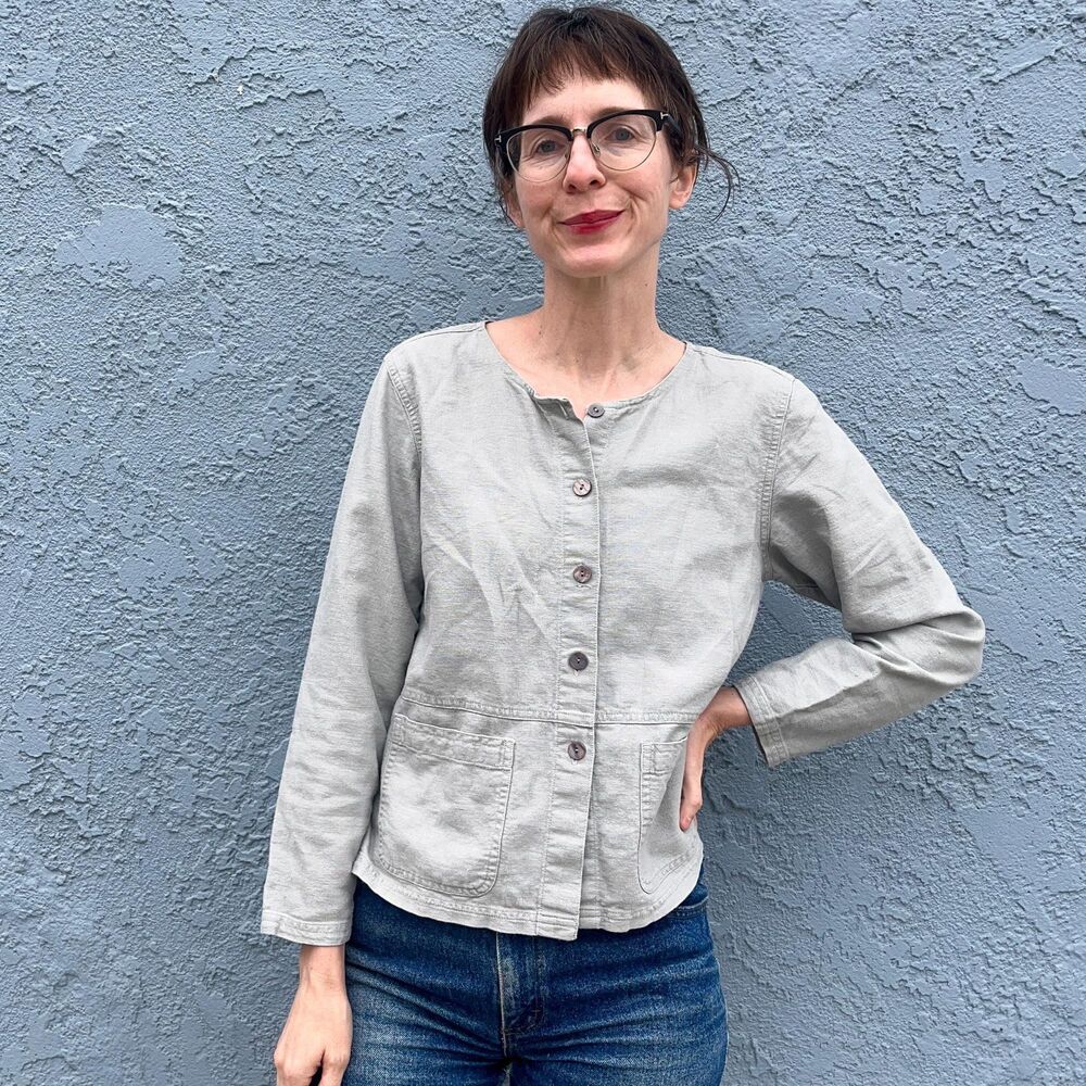 90s Linen Top in Small Boxy Lagenlook Cardigan Petite Small